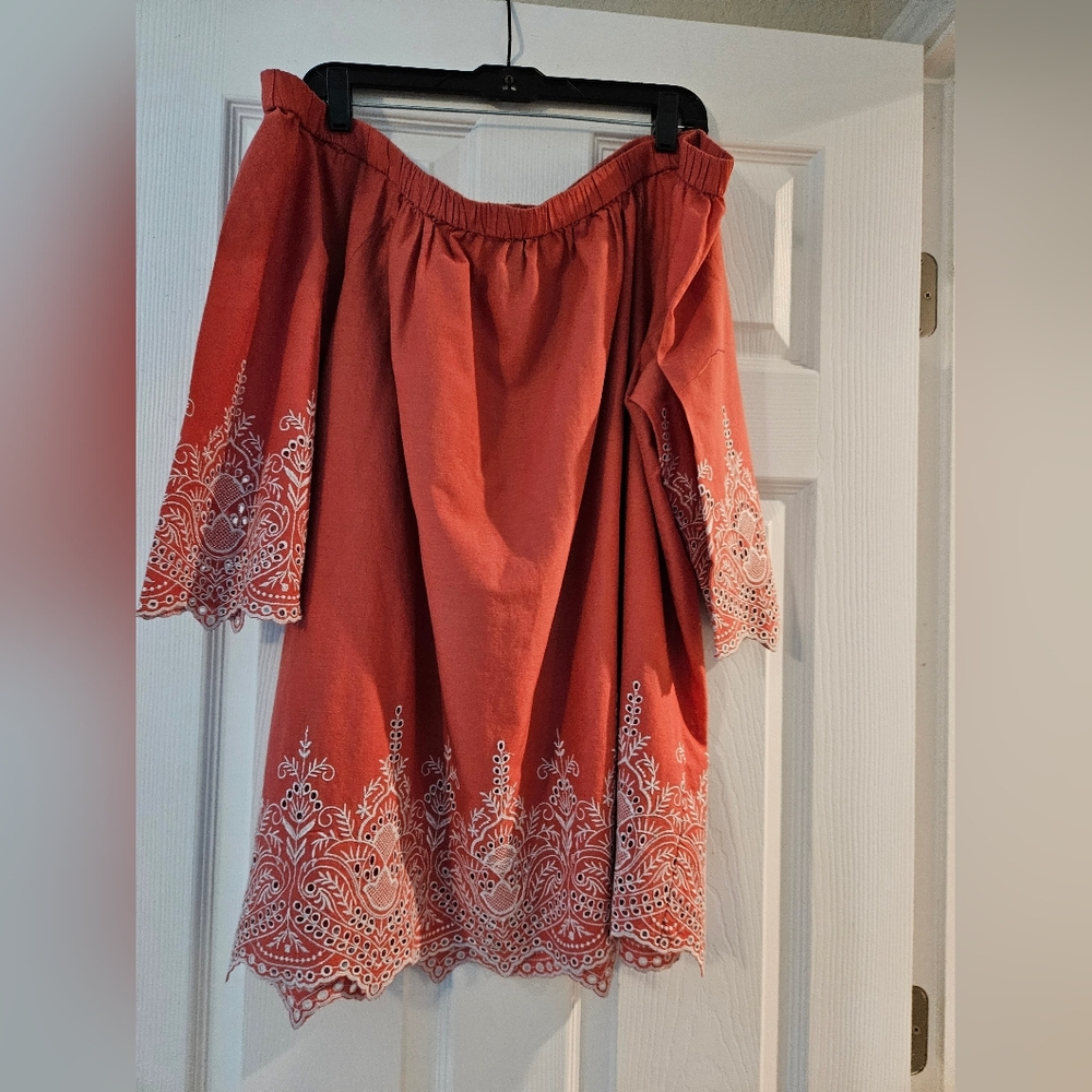 Orange off shoulder eyelet top